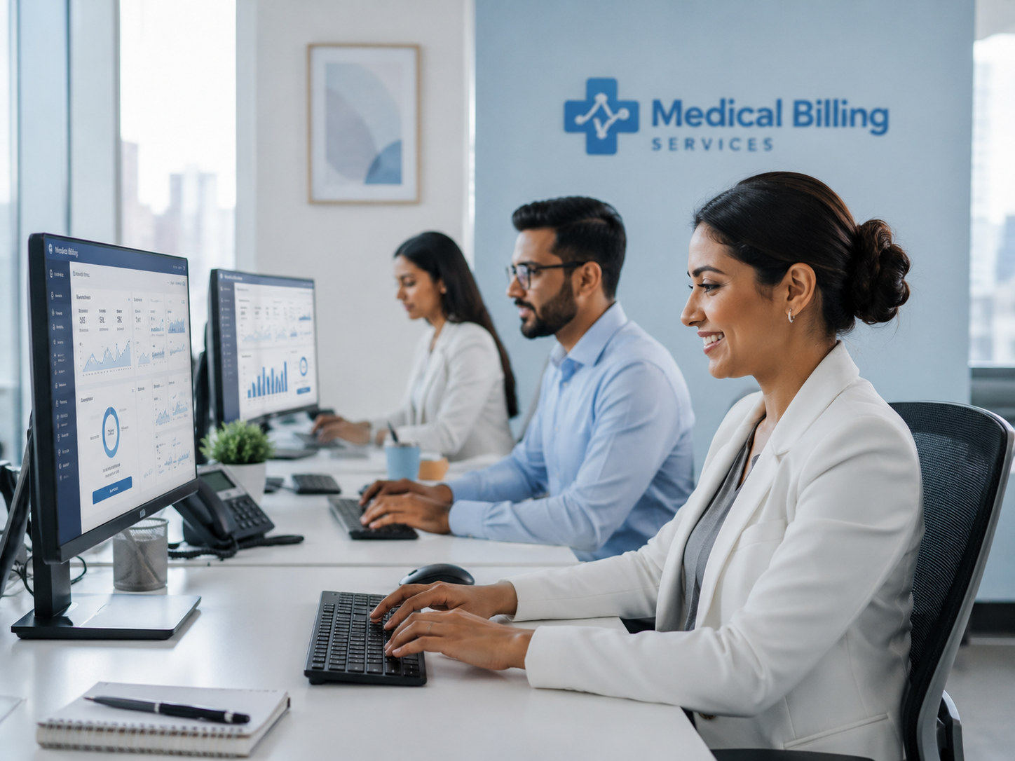 Medical billing operations team managing healthcare revenue cycle workflows